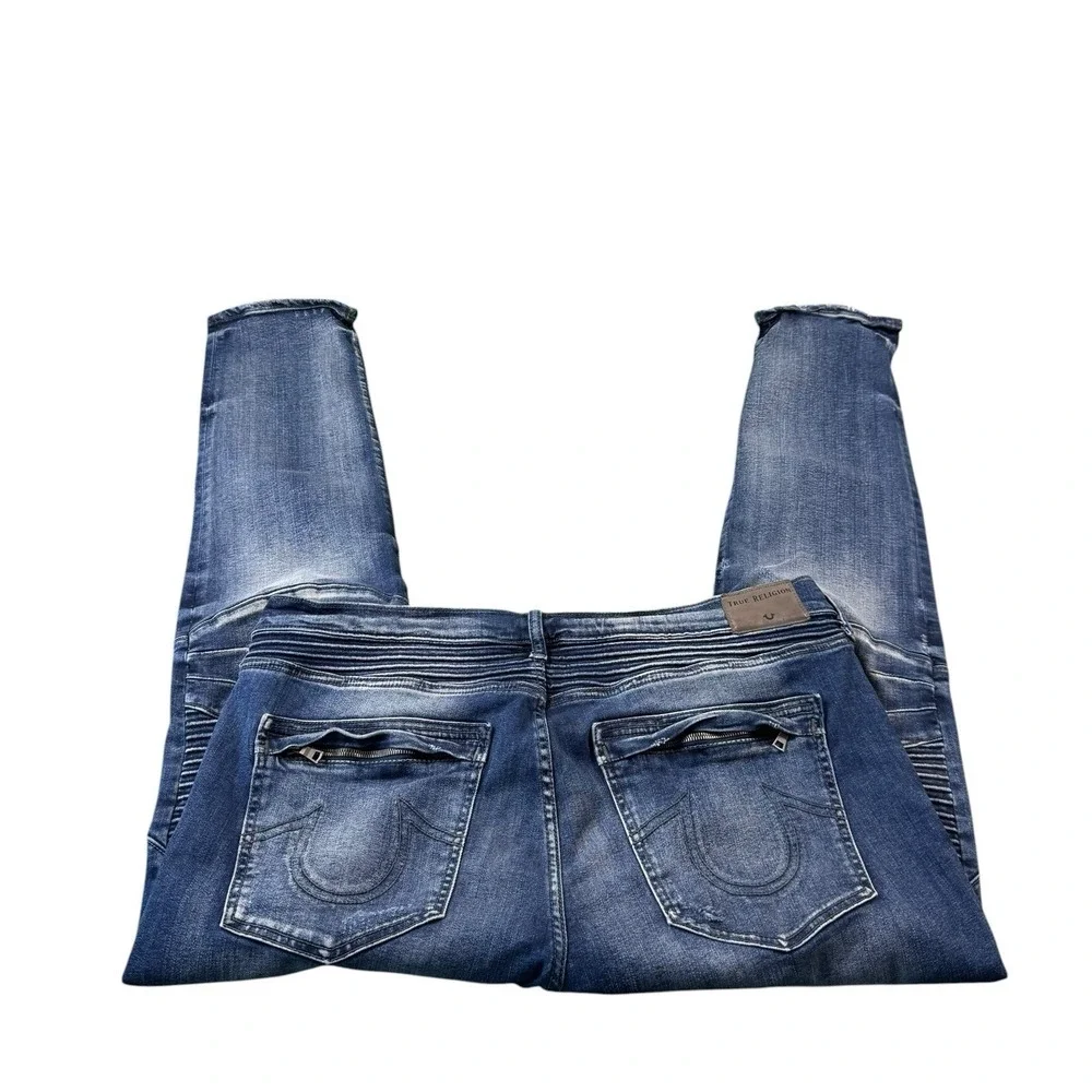 True Religion Moto Rocco Relaxed‎ Skinny Distressed Jean Size 40x34